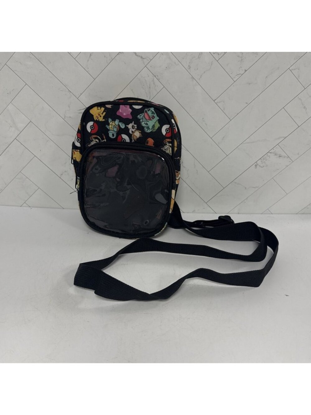 POKEMON Small Crossbody SLING Backpack Travel Bag Black Clear Pouch